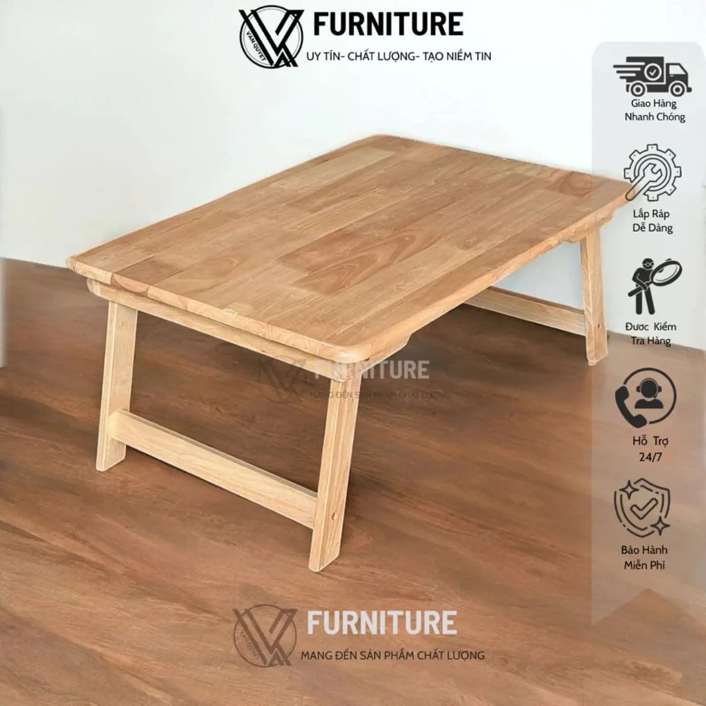 Bàn trà gỗ cao su ngồi bệt kiểu Nhật gấp gọn