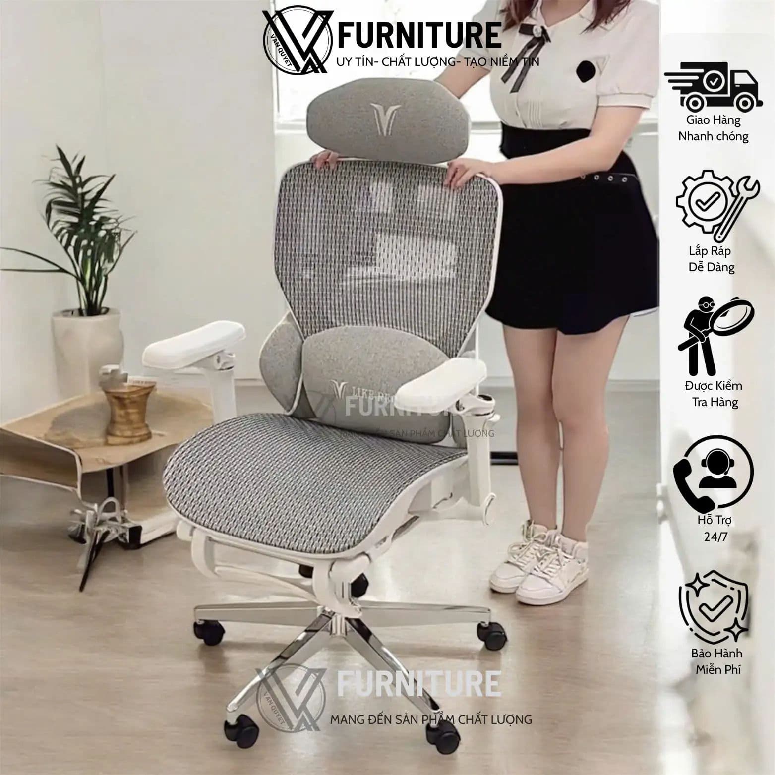 Ghế Công Thái Học Hiệu Chỉnh Toàn Năng - Ghế Công Thái Học Điều Chỉnh Nhiều Chế Độ Cao Cấp VQ8088 | Nội Thất Văn Quyết