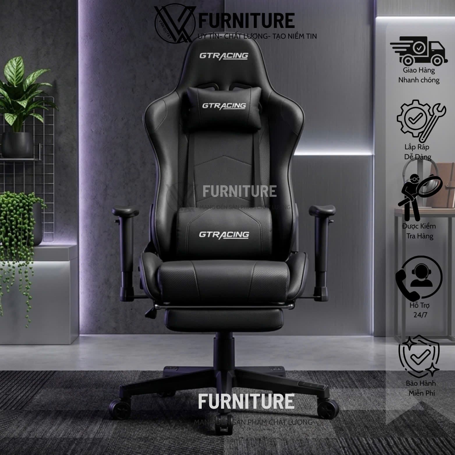 Ghế Gaming Streamer Gt-Racing VQ1388 - Ngả Lưng 180º , Da Pu Nano Thoáng Khí Có Gác Chân Tiện Lợi
